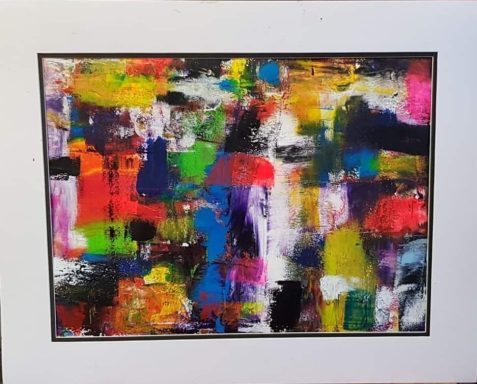 Abstract artwork featuring vibrant colours and dynamic brush strokes.